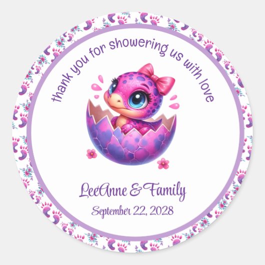 "Hatching Soon" Schattigee dinosaurus Baby shower Ronde Sticker (Voorkant)