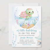 Hatchling Baby shower Roze Zee Schildpad Waterverf Kaart (Voorkant)