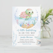 Hatchling Baby shower Roze Zee Schildpad Waterverf Kaart (Staand voorkant)