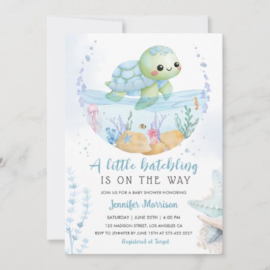 Hatchling Baby shower Zee Schildpad Schattigee Wat Kaart (Voorkant)