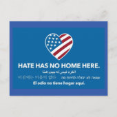 Hate heeft hier geen thuis. Briefkaart (Voorkant)