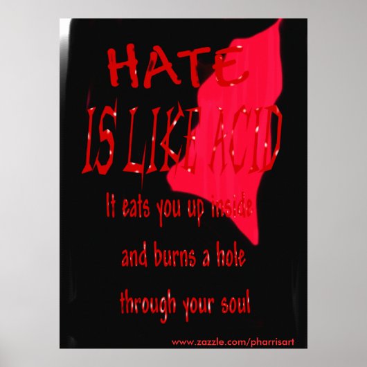 Hate is als zuur Poster in het bloed (Voorkant)