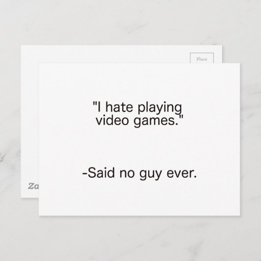 Hate Video Games: "Geen man in Black Blue Red" Briefkaart (Voorkant / Achterkant)