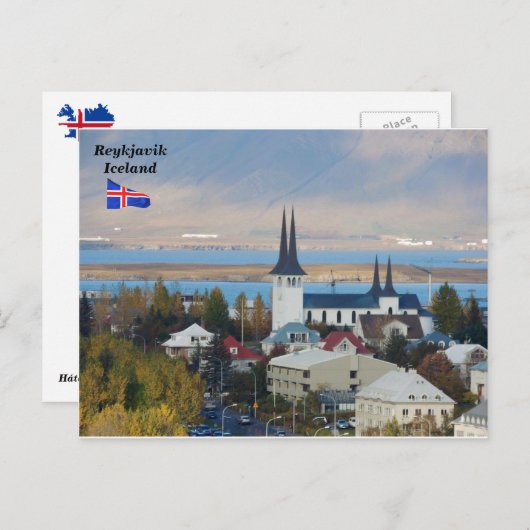 Háteigskirkja, Reykjavik, IJsland. Briefkaart (Voorkant / Achterkant)