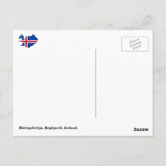 Háteigskirkja, Reykjavik, IJsland. Briefkaart (Achterkant)