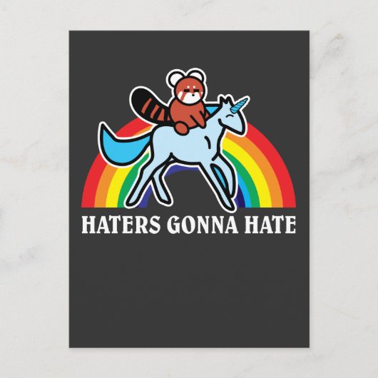 Haters Gonna Hate Funny Red Panda Riding Unicorn Briefkaart (Voorkant)