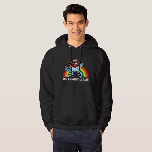 Haters Gonna Hate Funny Red Panda Riding Unicorn Hoodie (Voorkant volledig)