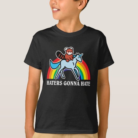 Haters Gonna Hate Funny Red Panda Riding Unicorn T-shirt (Voorkant)