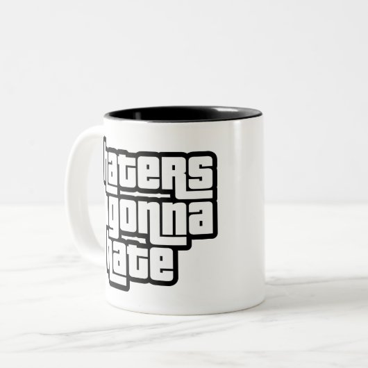 Haters gonna hate tweekleurige koffiemok (Voorkant links)
