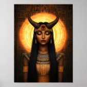 Hathor Egyptische Gehoornde Godin Goud Bruine Kuns Poster (Voorkant)