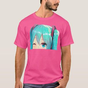 Hatsune Miko Peeker Peeking Anime Miku Girl Window T-shirt