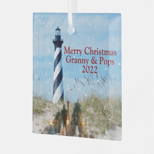 Hatteras Lighthouse OBX Beach Kerstmis - Glas Ornament (Voorkant links)