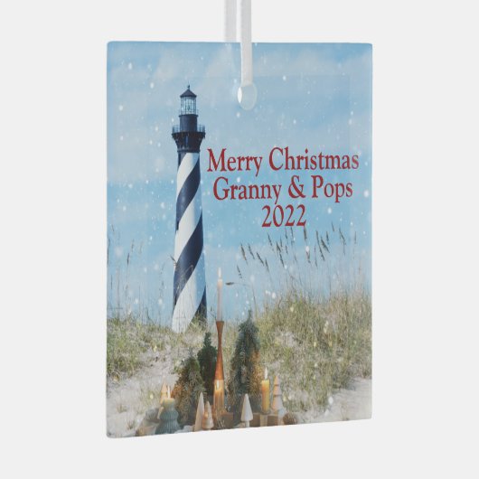 Hatteras Lighthouse OBX Beach Kerstmis - Glas Ornament (Voorkant Rechts)