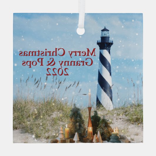 Hatteras Lighthouse OBX Beach Kerstmis - Glas Ornament (Achterkant)