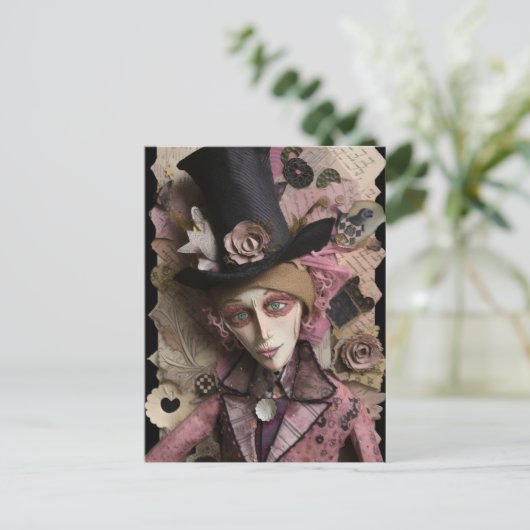 Hatters Gone Mad Mixed Media Collage Briefkaart (Staand voorkant)