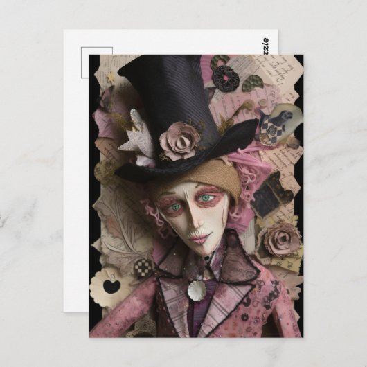 Hatters Gone Mad Mixed Media Collage Briefkaart (Voorkant / Achterkant)