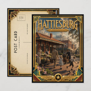 Hattiesburg Mississippi Vintage Art Deco Gouden Briefkaart