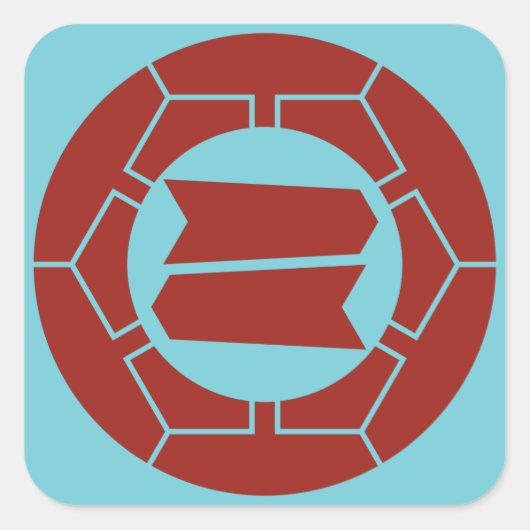 Hattori clan kamon in rood op blauw vierkante sticker (Voorkant)