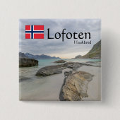 Haukland Souvenir Vierkante Button 5,1 Cm (Voorkant)