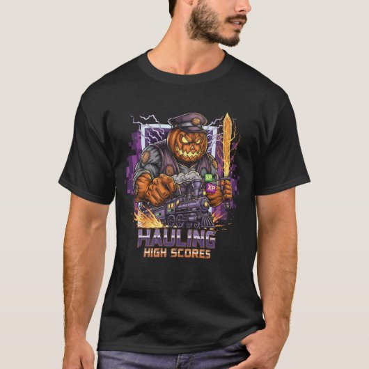 Hauling High Scores Halloween Gamer T-shirt | retr (Voorkant)