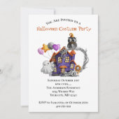 Hauned House Ghosts Owls Balloon Halloween Party Kaart (Voorkant)