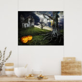 Hauned House met Jack O Lantern op Halloween Poster (Keuken)