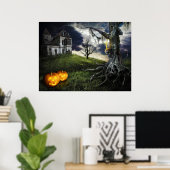 Hauned House met Jack O Lantern op Halloween Poster (Thuiskantoor)