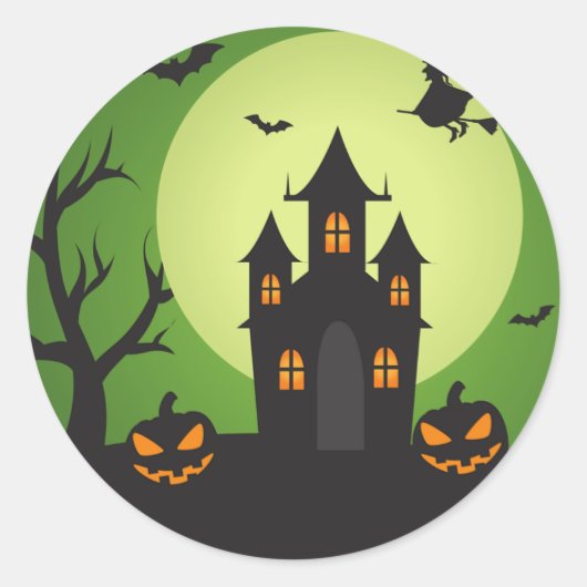 Hauned House met Spooky Pumpkins Halloween Ronde Sticker (Voorkant)