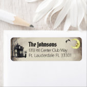 Hauned House Spooky Halloween Black Cat Adres Etiket (Insitu)