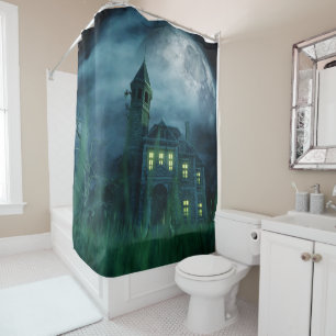 Haunhouse met Big Moon Shower Curtain Douchegordijn