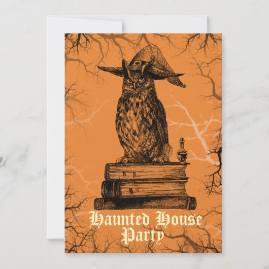 Haunhouse party heks oewel spookkende bomen kaart (Voorkant)