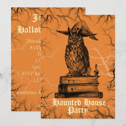 Haunhouse party heks oewel spookkende bomen kaart (Voorkant / Achterkant)