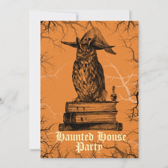 Haunhouse party heks oewel spookkende bomen kaart (Voorkant)