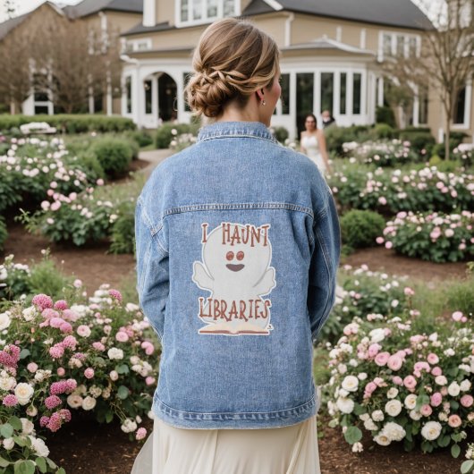 Haunt Bibliotheken Grappige Boekachtige Halloween  Denim Jacket (Huwelijk Achterkant)