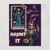 Haunt It Funny Cougar Halloween Skelet Feestdagenkaart (Voorkant)