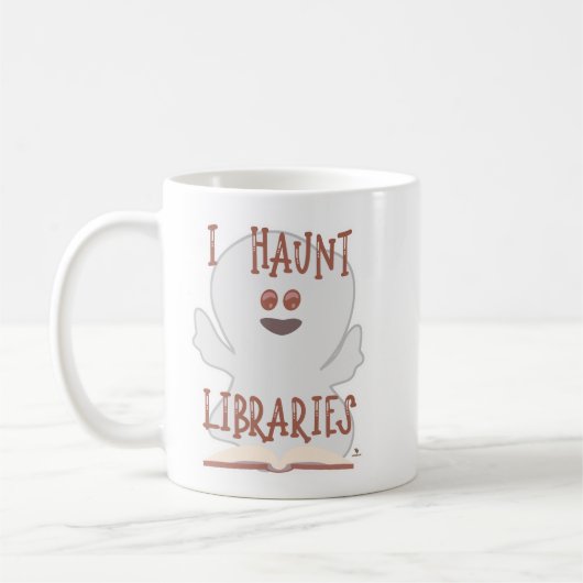 Haunt Libraries Funny Bookish Ghost Cartoon Koffiemok (Links)