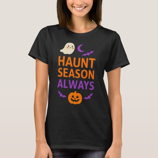 Haunt Season Always | Cute Ghost, Pumpkin & Bats T-shirt (Voorkant)
