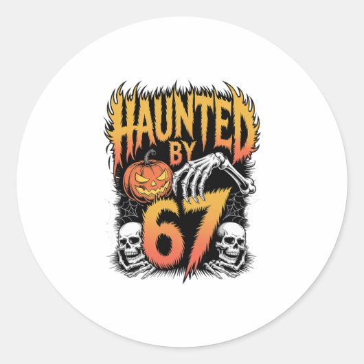 Haunted 67 Meme Six Seven 6-7 Funny Internet Joke Ronde Sticker (Voorkant)