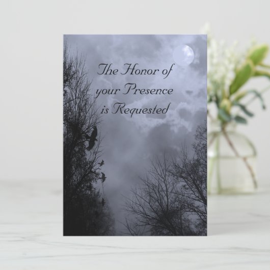 Haunted Blue Sky met Ravens bruiloft uitnodiging (Staand voorkant)