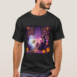 Haunted Bookstore Halloween Retro Bookish Witch Bo T-shirt