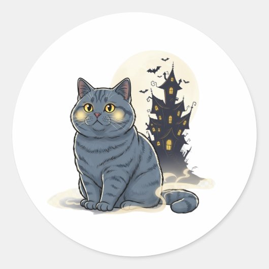 Haunted Brit House - Britse Korthaar Halloween Ronde Sticker (Voorkant)