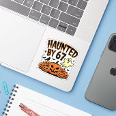 Haunted by 67 beroemd gemaakt door Funny Ghost & P Sticker (Laptop met iPhone)