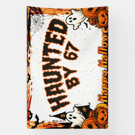 Haunted by 67 Funny Ghost And Pumpkin Halloween Spandoek (Verticaal)