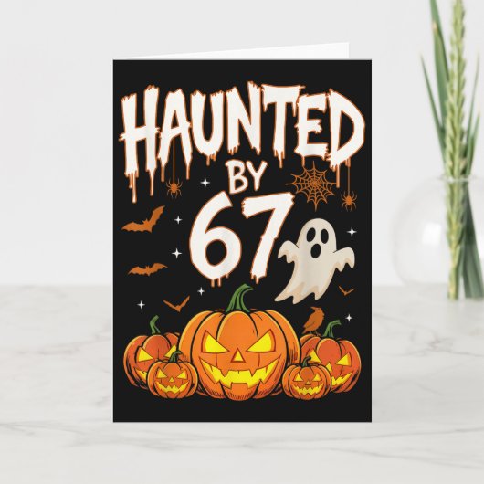 Haunted By 67 Funny Pumpkin And Ghost Halloween Co Kaart (Voorkant)
