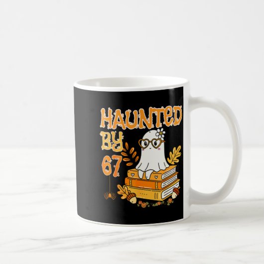 Haunted By 67 Funny Reading Ghost And Pumpkin Hall Koffiemok (Rechts)
