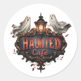  Haunted Café Design met spoken en lampen Ronde Sticker