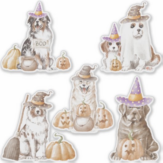 Haunted Canine Witchy Dog Halloween Sticker Blad (Voorkant)