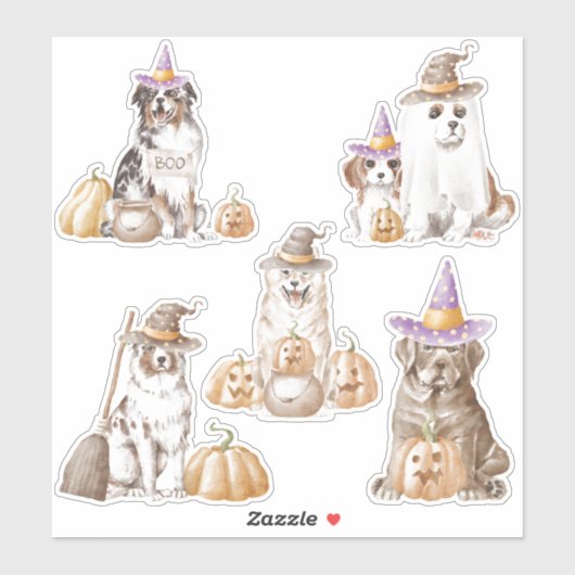 Haunted Canine Witchy Dog Halloween Sticker Blad (Vel)