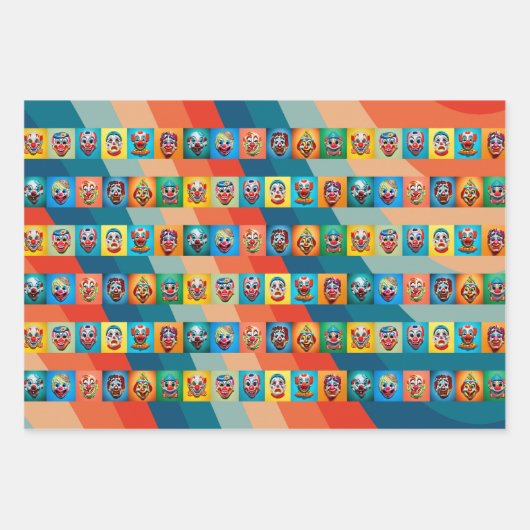 Haunted Carnaval: Halloween Clown Masks Inpakpapier Vel (Voorkant 3)