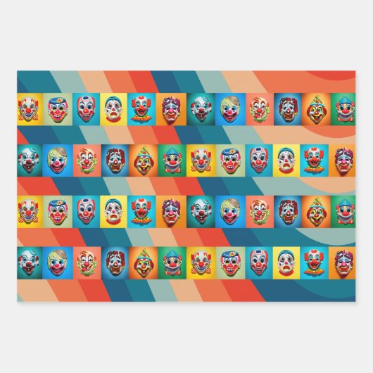 Haunted Carnaval:  Halloween Clown Masks Inpakpapier Vel (Voorkant 2)
